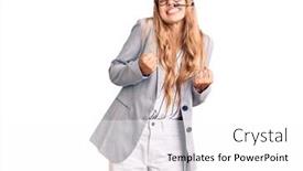  Presentation with call center - Colorful slide set enhanced with young-beautiful-blonde-woman-wearing backdrop and a white colored foreground