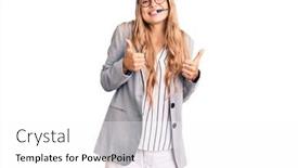  Presentation with call center - Slides with young-beautiful-blonde-woman-wearing background and a white colored foreground