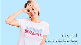  Presentation with diversity - Presentation theme featuring young-beautiful-blonde-woman-wearing background and a white colored foreground