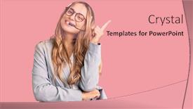  Presentation with call center agent reporting - PPT layouts having young-beautiful-blonde-woman-wearing background and a coral colored foreground