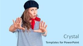  Presentation with forbidden - Beautiful PPT theme featuring young-beautiful-blonde-woman-wearing backdrop and a cool aqua colored foreground