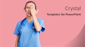  Presentation with eye doctor - Cool new presentation theme with young-beautiful-blonde-woman-wearing backdrop and a coral colored foreground