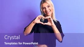 Presentation with purple heart - Audience pleasing PPT theme consisting of young-beautiful-blonde-woman-wearing backdrop and a violet colored foreground