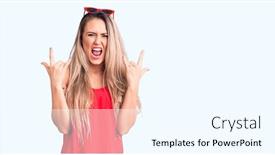  Presentation with rock music - Slide set with young-beautiful-blonde-woman-wearing background and a cool aqua colored foreground