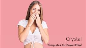  Presentation with scandal - Beautiful PPT theme featuring young-beautiful-blonde-woman-wearing backdrop and a coral colored foreground