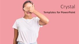  Presentation with tshirt - Colorful slide set enhanced with young-beautiful-blonde-woman-wearing backdrop and a coral colored foreground