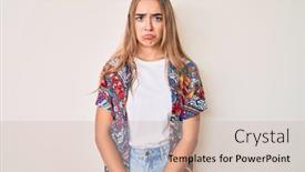  Presentation with woman crying - Beautiful theme featuring young-beautiful-blonde-woman-wearing backdrop and a soft green colored foreground