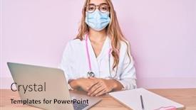  Presentation with simple medical - Slide set consisting of young-beautiful-blonde-woman-wearing background and a coral colored foreground