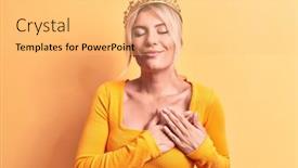  Presentation with golden yellow - Slide set featuring young-beautiful-blonde-woman-wearing background and a yellow colored foreground