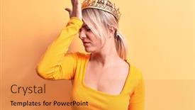  Presentation with golden yellow - Cool new PPT layouts with young-beautiful-blonde-woman-wearing backdrop and a gold colored foreground