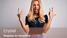  Presentation with rock music - Presentation design featuring young-beautiful-blonde-woman-wearing background and a coral colored foreground