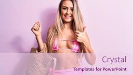  Presentation with beach bag - Presentation design enhanced with young-beautiful-blonde-woman-wearing background and a pink colored foreground