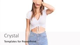  Presentation with tshirt - Audience pleasing slide set consisting of young-beautiful-blonde-woman-wearing backdrop and a sky blue colored foreground