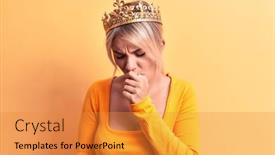  Presentation with princess - Colorful presentation design enhanced with young-beautiful-blonde-woman-wearing backdrop and a gold colored foreground