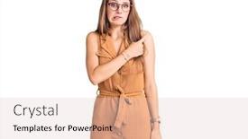  Presentation with forefinger - Cool new PPT theme with young-beautiful-blonde-woman-wearing backdrop and a lemonade colored foreground