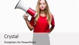  Presentation with yelling - Beautiful PPT layouts featuring young beautiful blonde woman yelling backdrop and a white colored foreground