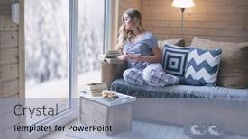  Presentation with coffee book - Beautiful presentation design featuring young-beautiful-blonde-woman backdrop and a light blue colored foreground