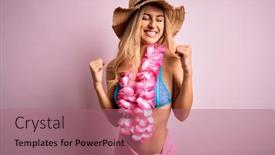  Presentation with hawaiian flowers - Cool new presentation theme with young-beautiful-blonde-woman backdrop and a coral colored foreground
