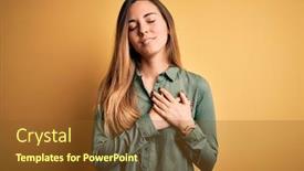  Presentation with blue yellow - Beautiful slides featuring young-beautiful-blonde-woman backdrop and a tawny brown colored foreground