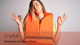  Presentation with blue orange white - Beautiful theme featuring young-beautiful-blonde-woman backdrop and a red colored foreground