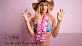  Presentation with hawaiian flowers - Amazing PPT layouts having young-beautiful-blonde-woman backdrop and a violet colored foreground