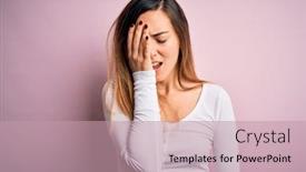  Presentation with face pain - PPT theme enhanced with young-beautiful-blonde-woman background and a coral colored foreground