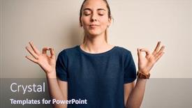  Presentation with meditation - Presentation design enhanced with young-beautiful-blonde-woman background and a navy blue colored foreground