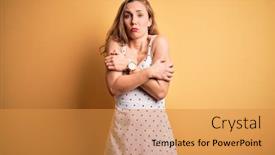  Presentation with woman sad - Amazing slide set having young-beautiful-blonde-woman backdrop and a gold colored foreground