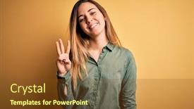  Presentation with blue yellow - Beautiful presentation featuring young-beautiful-blonde-woman backdrop and a tawny brown colored foreground