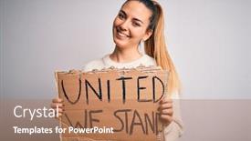  Presentation with banner blue - Colorful PPT theme enhanced with young-beautiful-blonde-woman backdrop and a coral colored foreground
