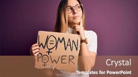  Presentation with women rights - Slides having young-beautiful-blonde-woman background and a coral colored foreground