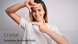  Presentation with blue eyes - Presentation theme having young-beautiful-blonde-woman background and a light gray colored foreground