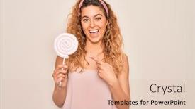  Presentation with sweet candy - Presentation theme featuring young-beautiful-blonde-woman background and a lemonade colored foreground
