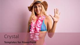  Presentation with hawaiian flowers - Colorful presentation design enhanced with young-beautiful-blonde-woman backdrop and a coral colored foreground