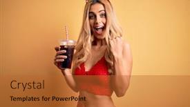  Presentation with drinking glass - Slide deck with young-beautiful-blonde-woman background and a red colored foreground