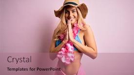  Presentation with hawaiian flowers - Presentation theme consisting of young-beautiful-blonde-woman background and a coral colored foreground