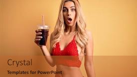  Presentation with drinking glass - PPT theme with young-beautiful-blonde-woman background and a red colored foreground