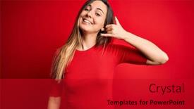  Presentation with red telephone - Presentation design consisting of young-beautiful-blonde-woman background and a crimson colored foreground
