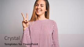  Presentation with blue eyes - Slide set consisting of young-beautiful-blonde-woman background and a coral colored foreground