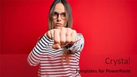  Presentation with violence woman - Slide set with young-beautiful-blonde-woman background and a red colored foreground