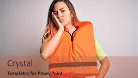  Presentation with blue orange white - Beautiful presentation design featuring young-beautiful-blonde-woman backdrop and a red colored foreground