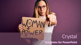  Presentation with women rights - Cool new PPT layouts with young-beautiful-blonde-woman backdrop and a violet colored foreground
