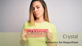 Presentation with danger - PPT theme enhanced with young-beautiful-blonde-woman background and a soft green colored foreground