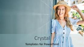  Presentation with wall street - Audience pleasing presentation design consisting of young-beautiful-blonde-woman backdrop and a light blue colored foreground