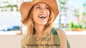  Presentation with vacation visit - Theme having young-beautiful-blonde-woman background and a coral colored foreground