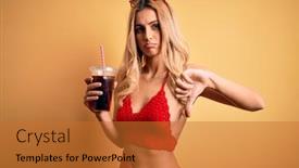  Presentation with beverage - Slide deck having young-beautiful-blonde-woman background and a red colored foreground