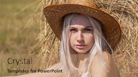  Presentation with straw - Theme consisting of young-beautiful-blonde-woman background and a coral colored foreground