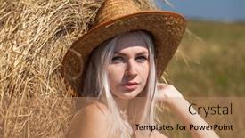  Presentation with straw - PPT theme consisting of young-beautiful-blonde-woman background and a coral colored foreground