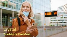  Presentation with bus station - PPT layouts consisting of young-beautiful-blonde-woman background and a tawny brown colored foreground