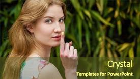  Presentation with forefinger - Cool new slides with mystery shopping - young beautiful blonde woman has backdrop and a tawny brown colored foreground